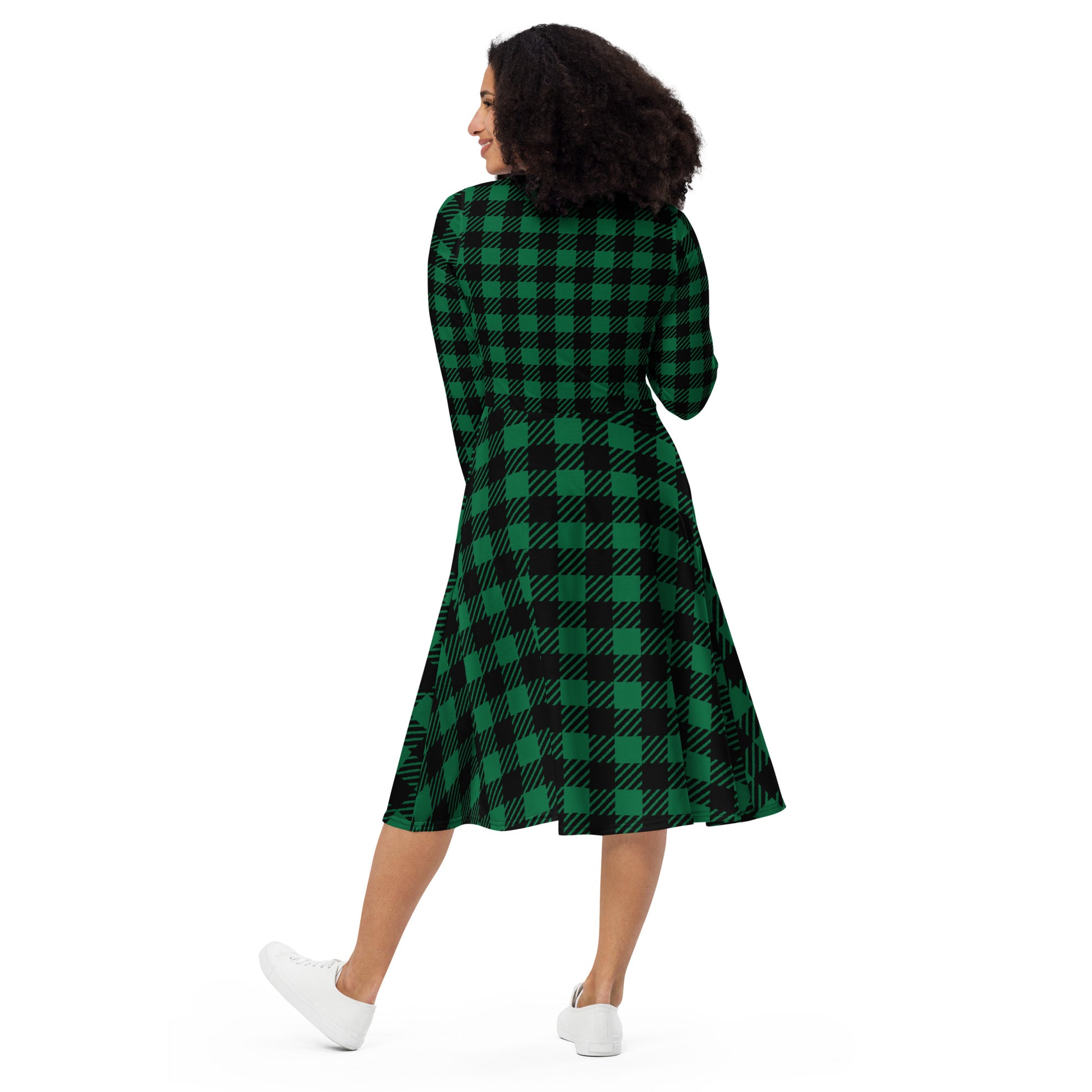 Green Plaid Long Sleeve Midi Dress Saver Shopping Green Plaid Long Sleeve Midi Dress Saver Shopping