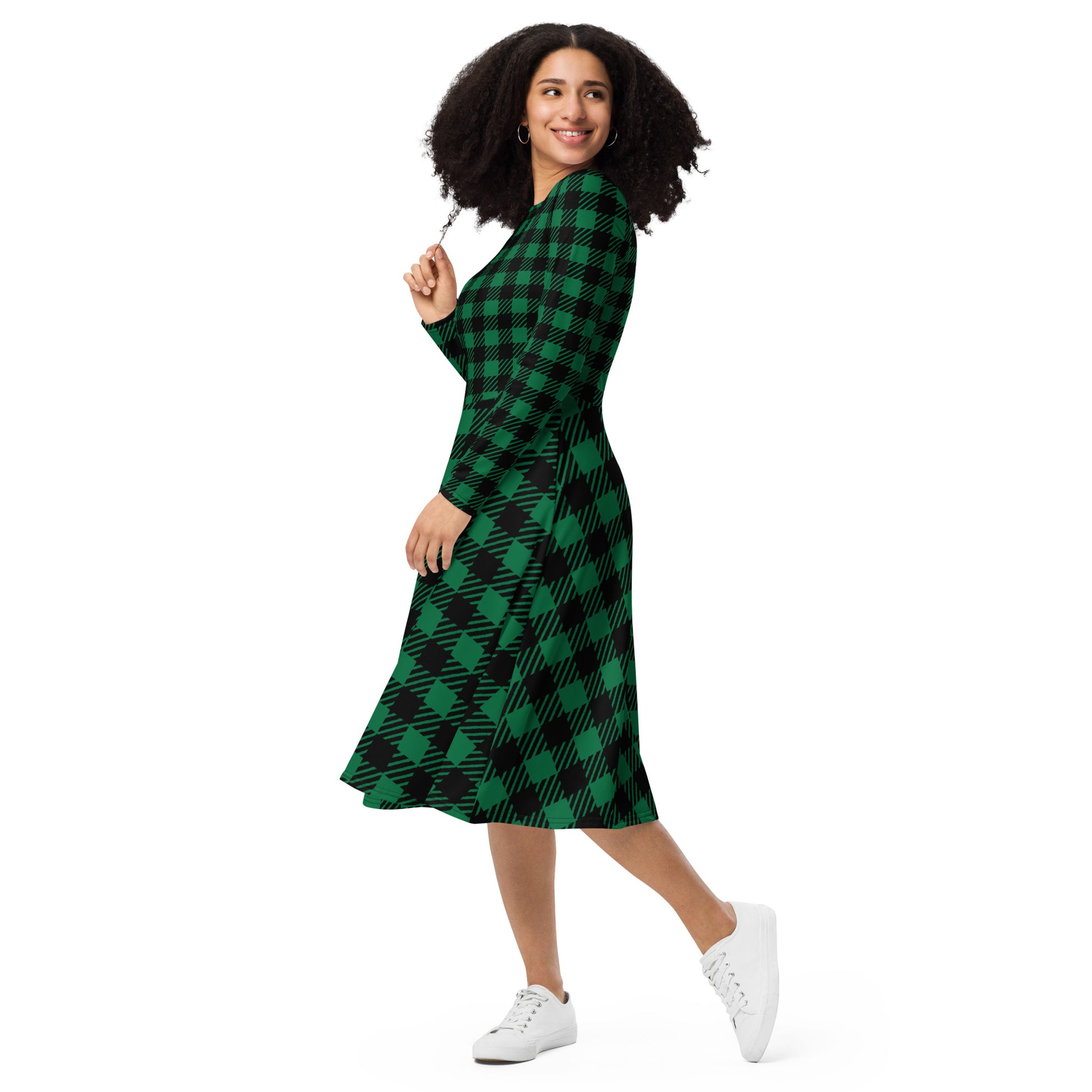 Green Plaid Long Sleeve Midi Dress Saver Shopping Green Plaid Long Sleeve Midi Dress Saver Shopping